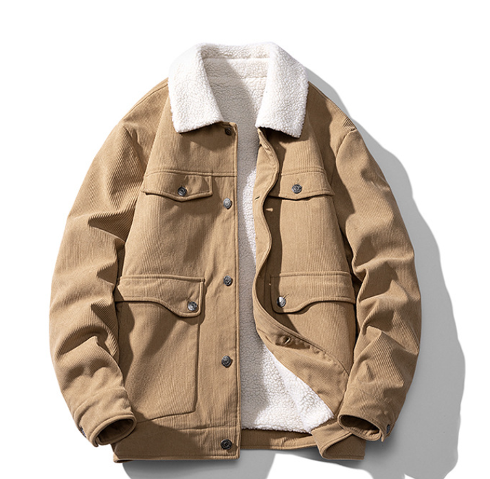 Jaqueta Yukon Fleece masculina com gola em pele sintética e forro flanelado, perfeita para looks de inverno, garante estilo e aquecimento.