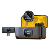 Microfone de lapela sem fio LapelWave Pro com estojo e adaptador para iPhone, Android e Type-C, ideal para gravações com áudio cristalino.

