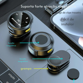 Microfone de lapela sem fio LapelWave Pro com estojo e adaptador para iPhone, Android e Type-C, ideal para gravações com áudio cristalino.
