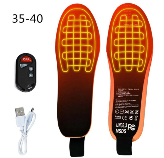 Palmilha térmica ThermoControl recarregável com controle remoto, design fino e 3 níveis de calor, perfeita para aquecer seus pés no inverno.

