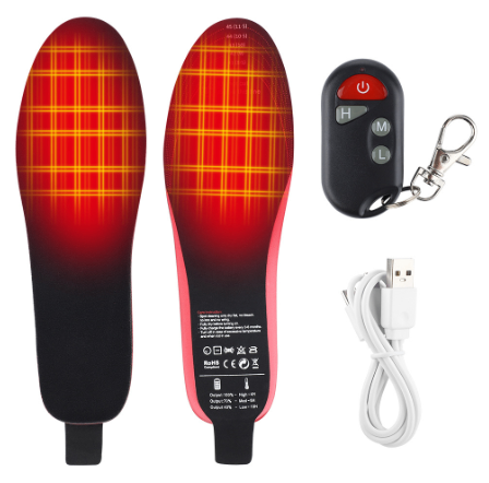 Palmilha térmica ThermoControl recarregável com controle remoto, design fino e 3 níveis de calor, perfeita para aquecer seus pés no inverno.

